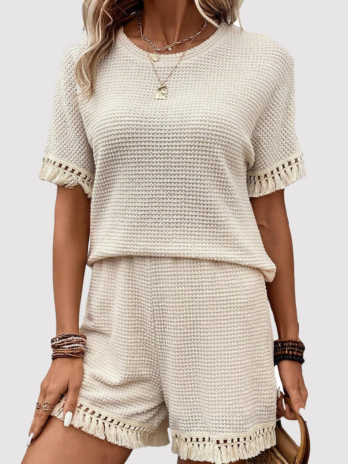 Tassel Trim Top and Shorts Set