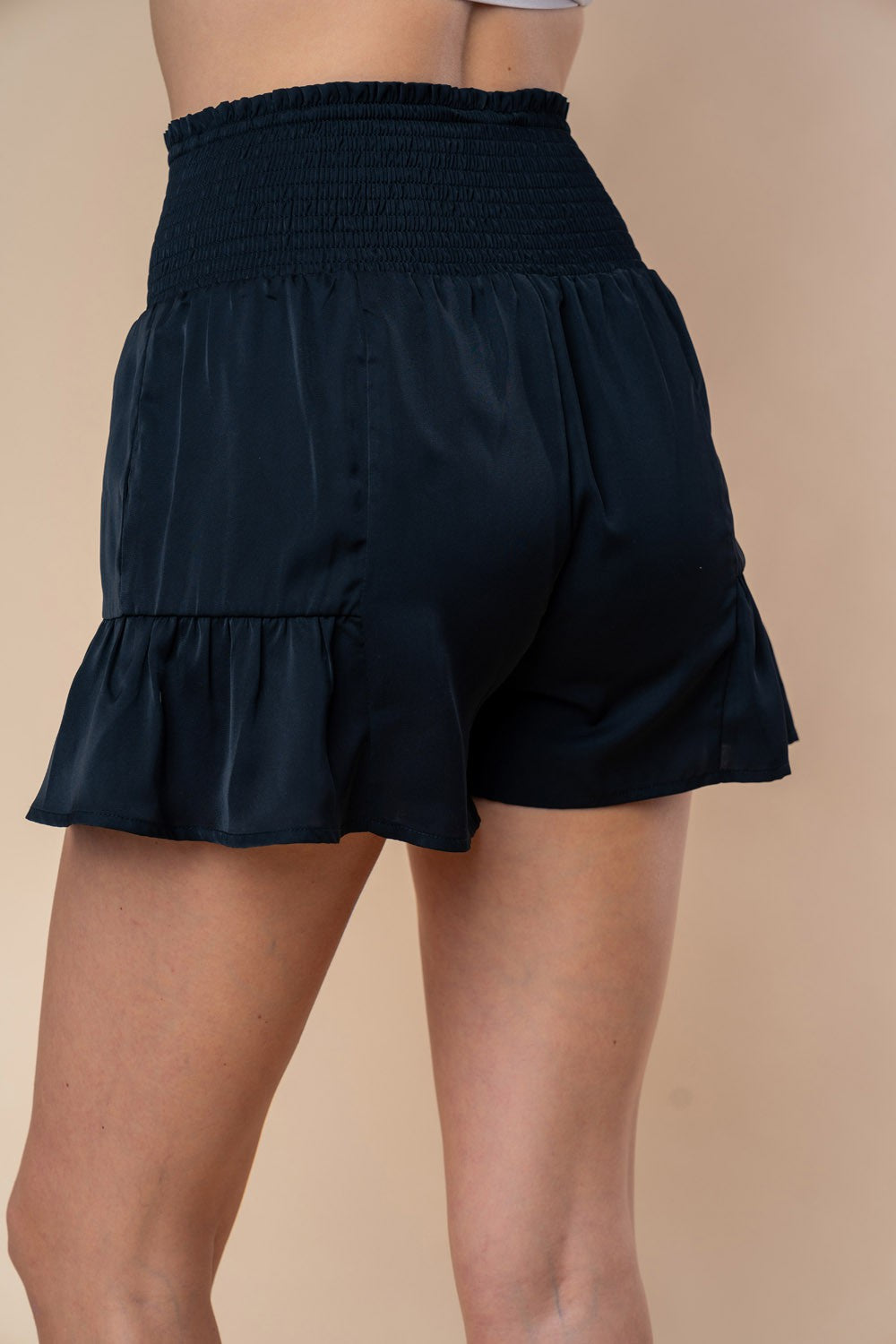 Black High Waisted Smocked Shorts