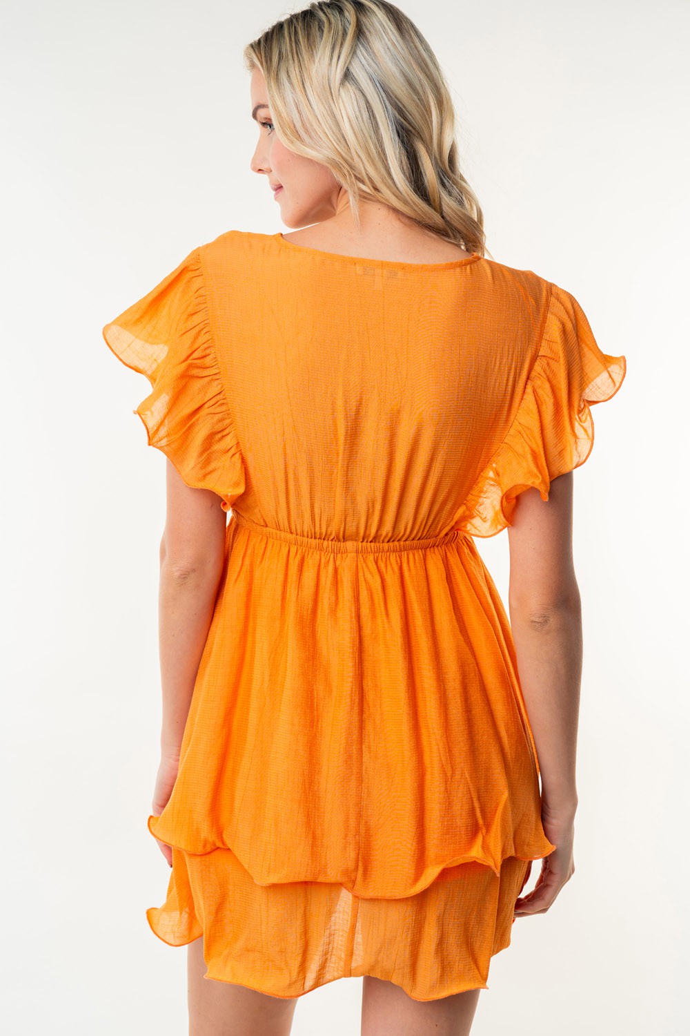 Apricot Short Sleeve Woven Ruffle  Dress