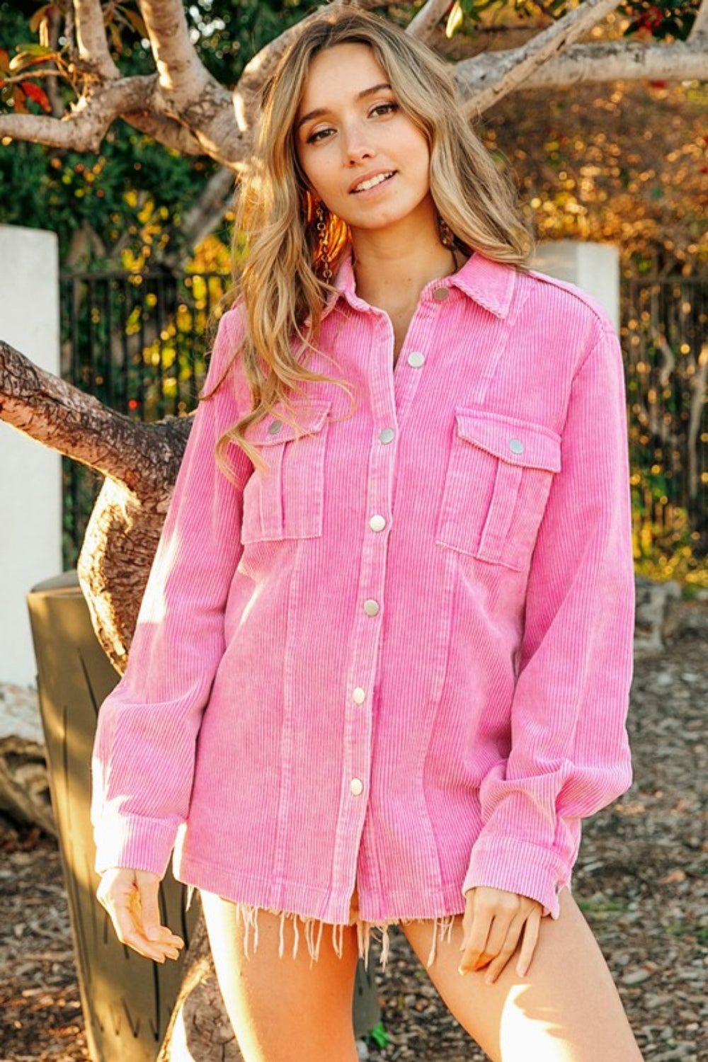 Pink Button Up Corduroy Shacket