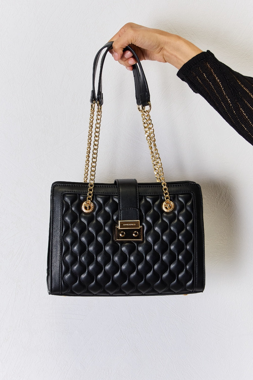 Black Quilted PU Leather Handbag