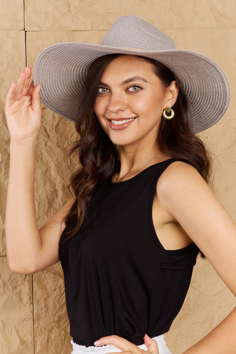 Grey Straw Braided Sun Hat