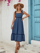 Blue Contrast Trim Wide Strap Cami Dress