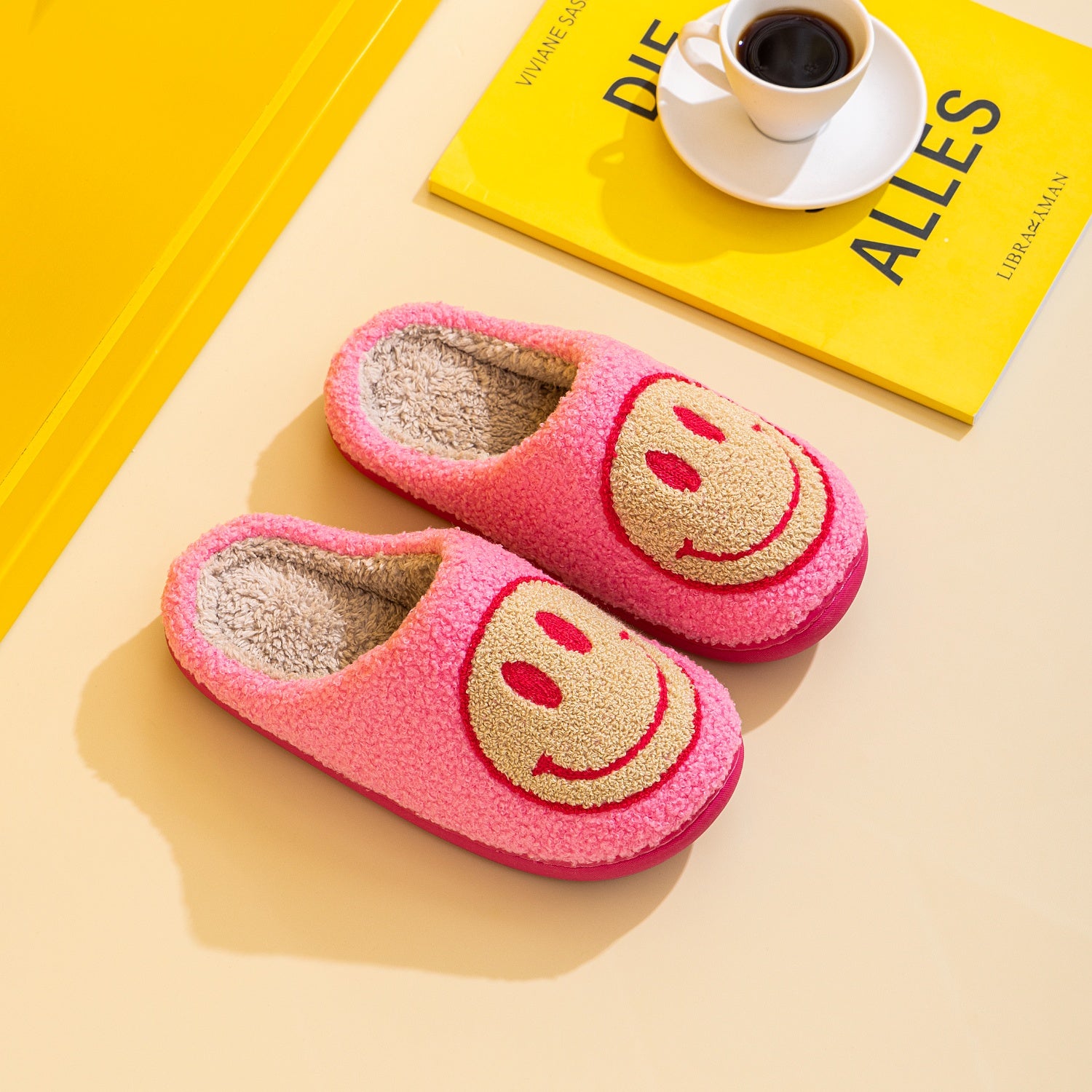 Pink/Yellow Smiley Face Slippers