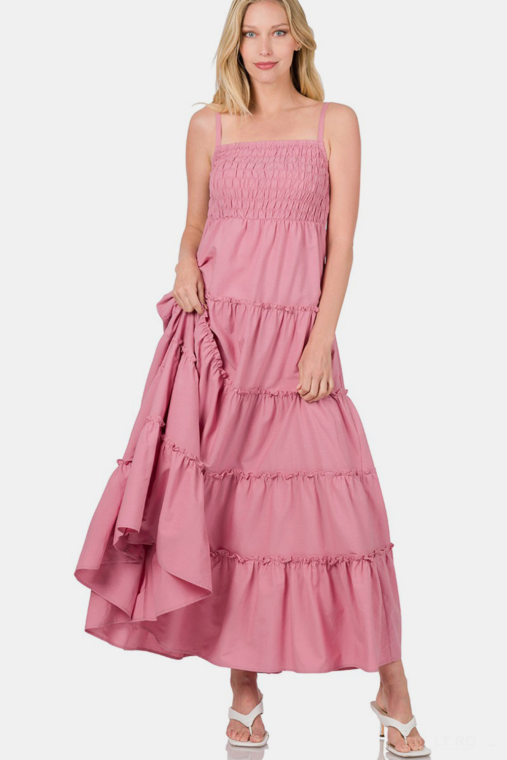 Rose Woven Smocked Tiered Cami Maxi Dress