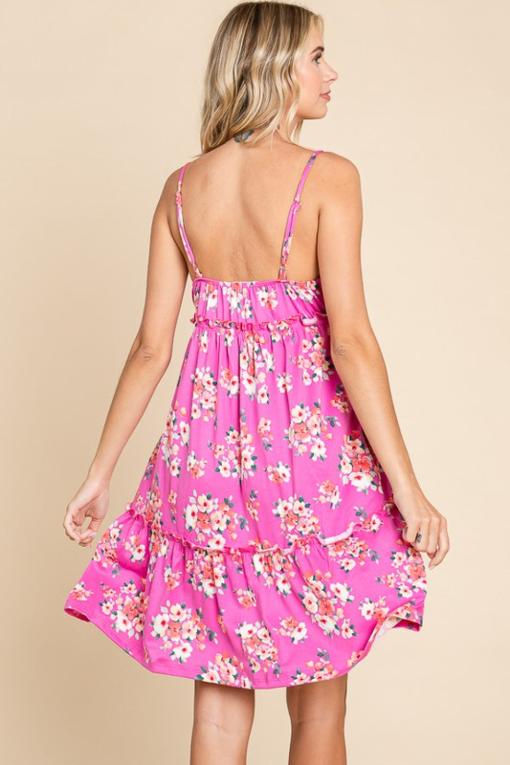 Pink Floral Ruffled Cami Dress