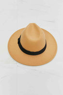 Tan Fedora Hat With Black Ribbon