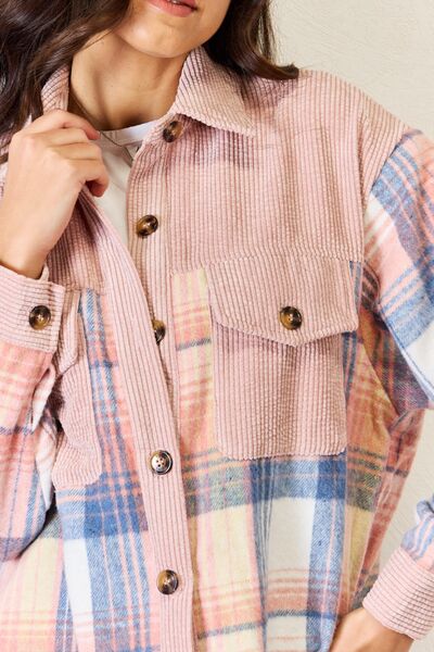 Pink Plaid Button Front Shacket