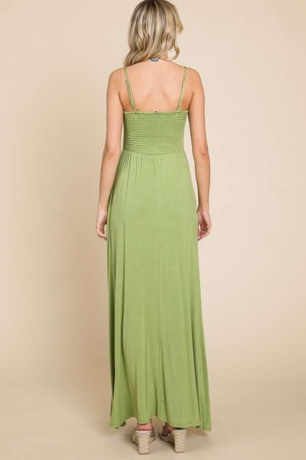 Olive Green Smocked Maxi Dress