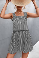 B&W Striped Frill Trim Square Neck Dress