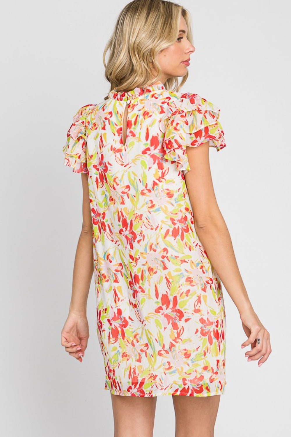 Lime/Red Floral Short Sleeve Mini Dress