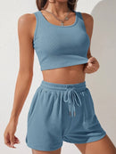 Scoop Neck Top and Drawstring Shorts Set