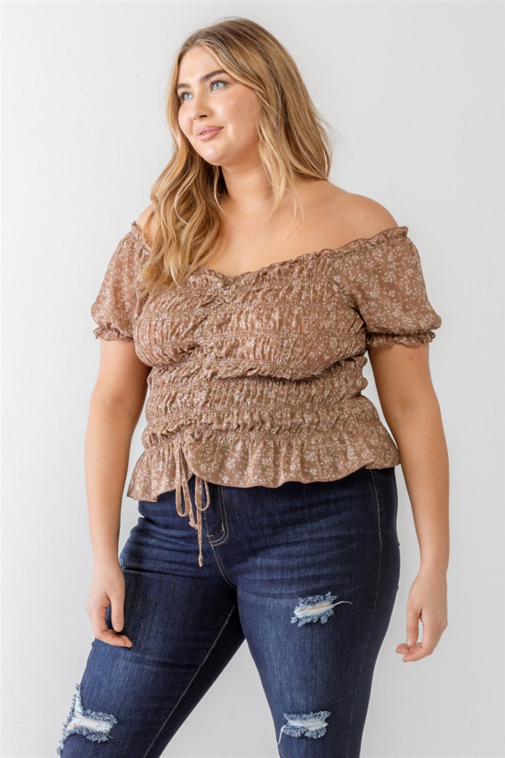 Ruched Off-Shoulder Short Sleeve Blouse