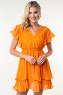 Apricot Short Sleeve Woven Ruffle  Dress