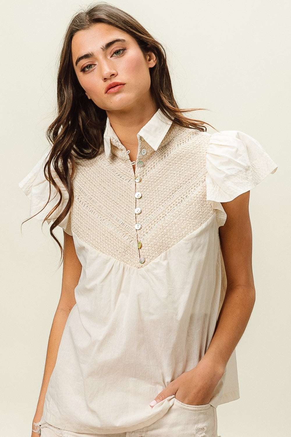 Collared Neck Short Sleeve Top