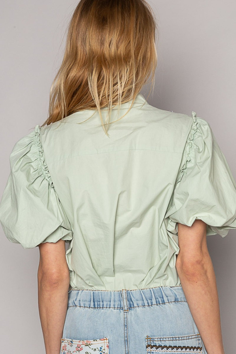 Pale Sage Pearl Detail Button Up Shirt