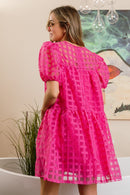 Fuchsia Organza Short Sleeve Dress