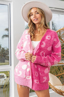 Pink Leopard Open Front Cardigan