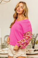 Caroline Crochet Fuchsia Sweater