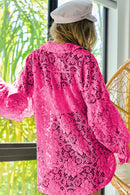 Fuchsia Oversize Button Up Long Sleeve Lace Shacket