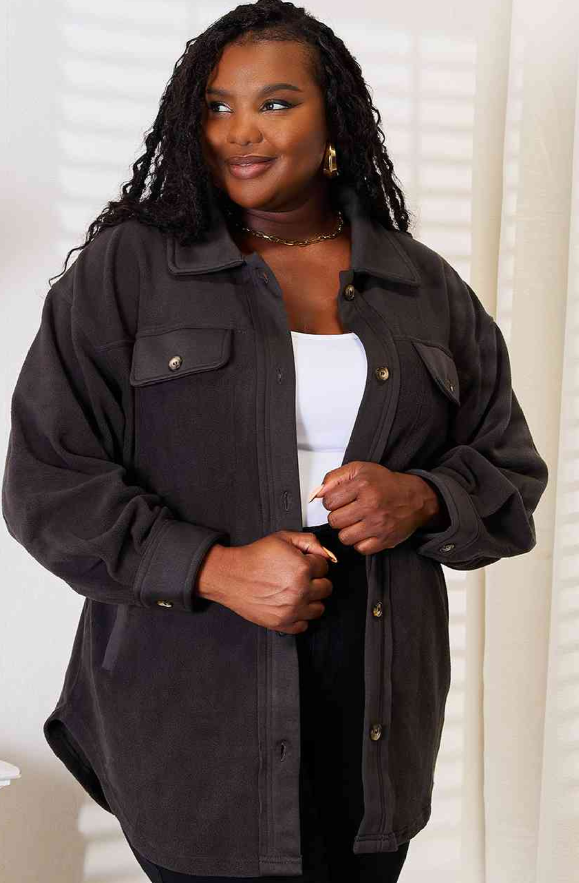Charcoal Button Front Shacket