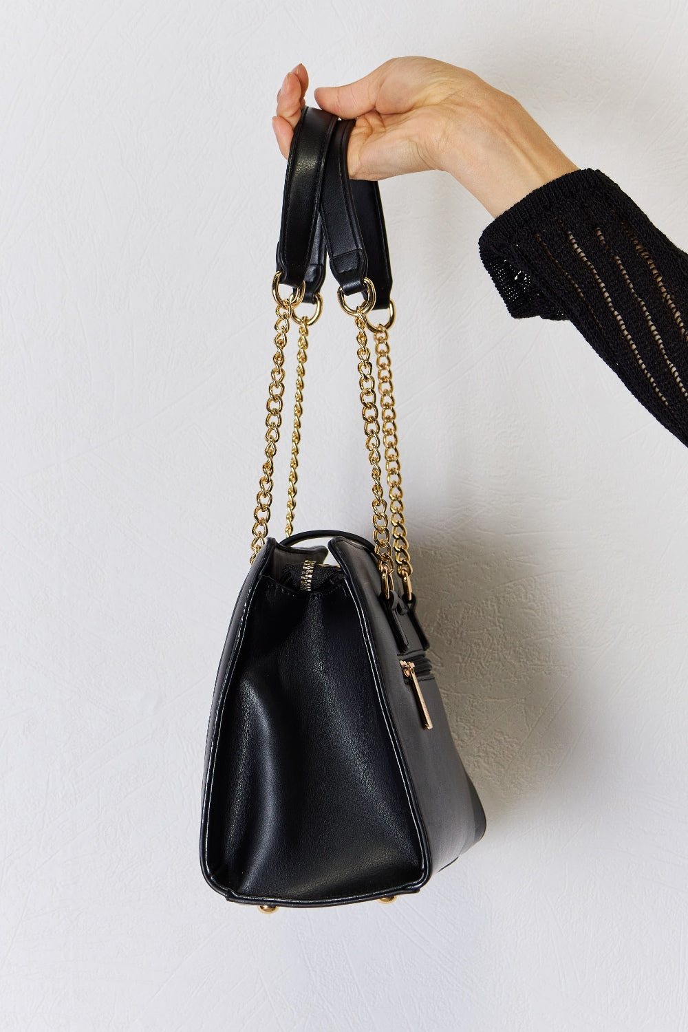 Black Quilted PU Leather Handbag