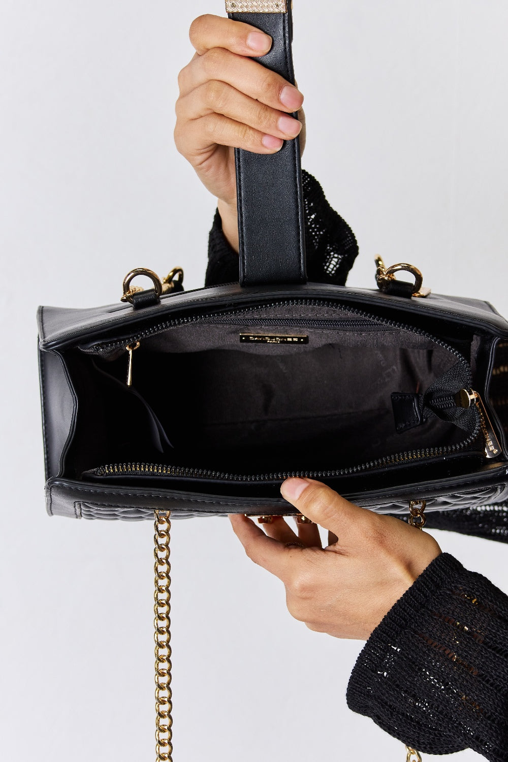 Black Quilted PU Leather Handbag