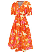 Floral Printed Short Sleeve Midi Dress