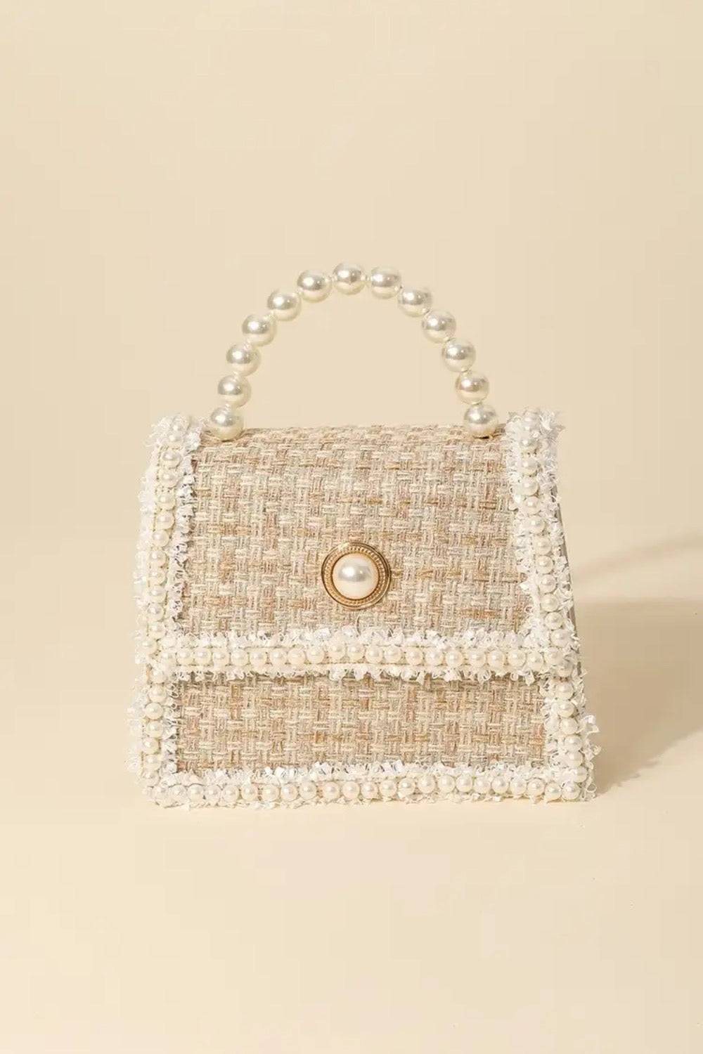 Pearly Trim Woven Handbag