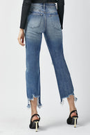Lora High Waist Distressed Frayed Hem Cropped Straight Jeans