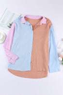 Color Block Button Up Long Sleeve Shirt