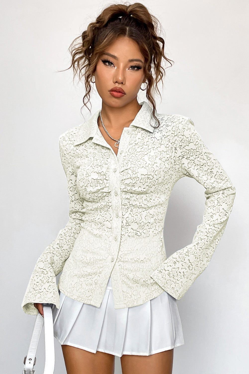 White Lace Long Sleeve Shirt