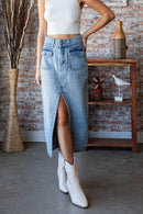 Mid Rise Waist Denim Slit Skirt