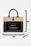 "Hello Weekend" Burlap Tote Bag