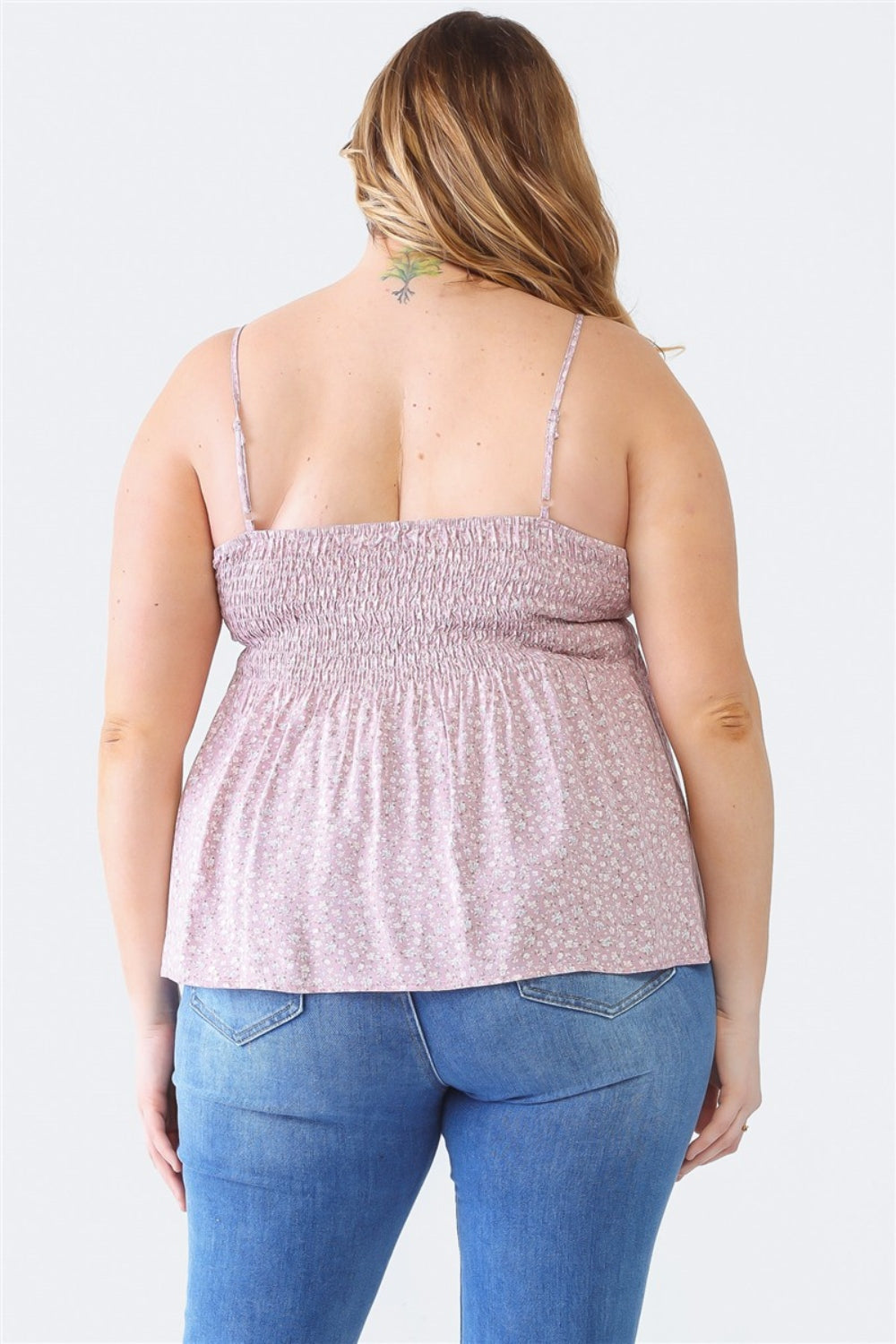 Frill Smocked Floral Sweetheart Neck Cami