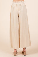 Cream High Waist Tie Front Wide Leg Pants