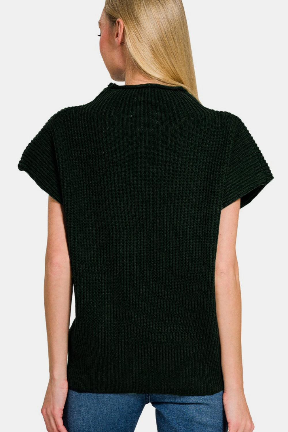 Black Short Sleeve Mock Neck Sweater