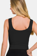 Black Ribbed Round Neck Cropped Tank