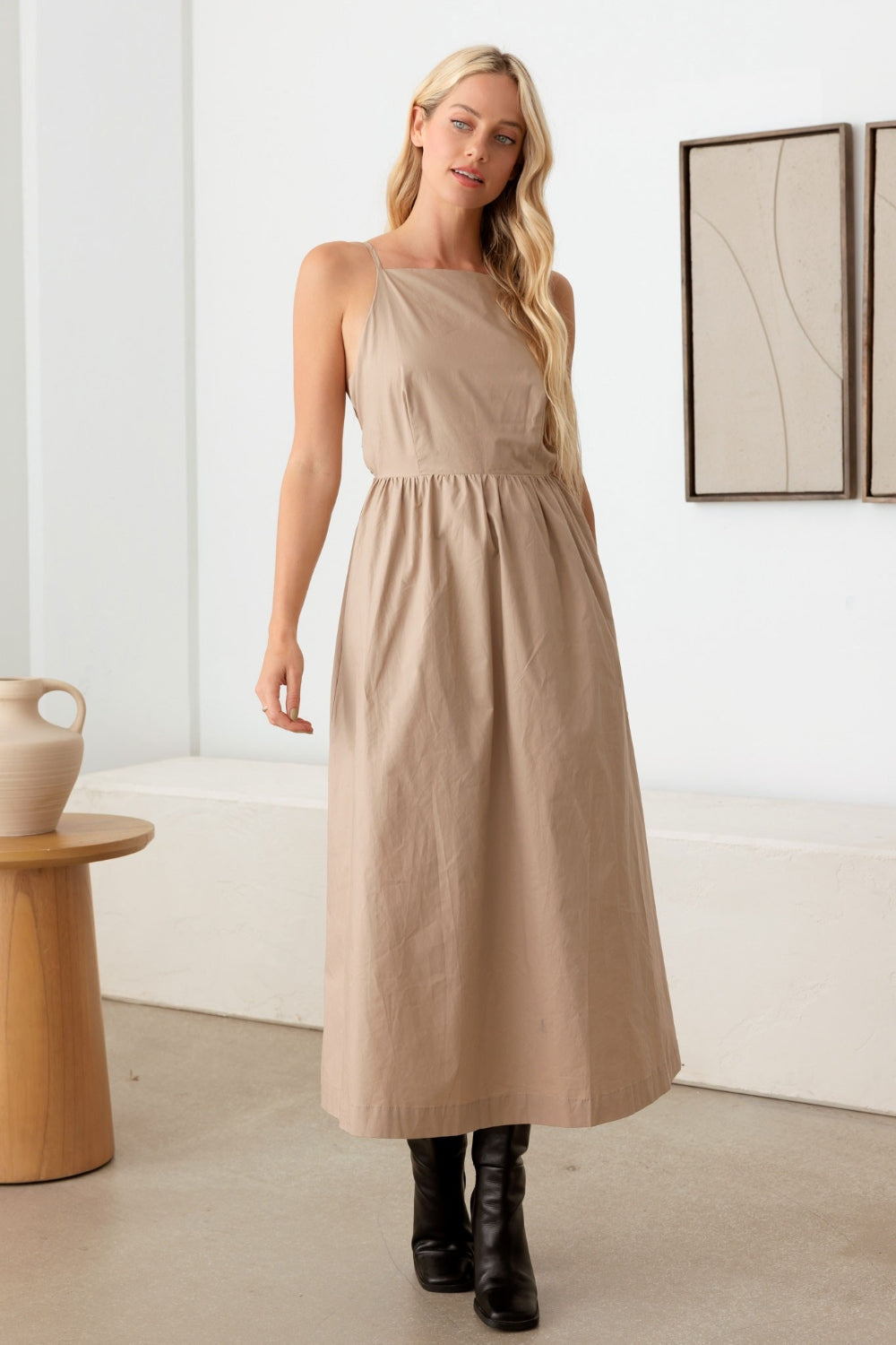 Taupe Tie Back Cami Dress