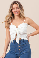 White Smocked Ribbon Detail Cami