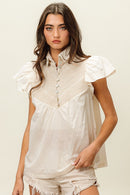Collared Neck Short Sleeve Top