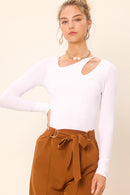 White Front Cut Out Long Sleeve Top