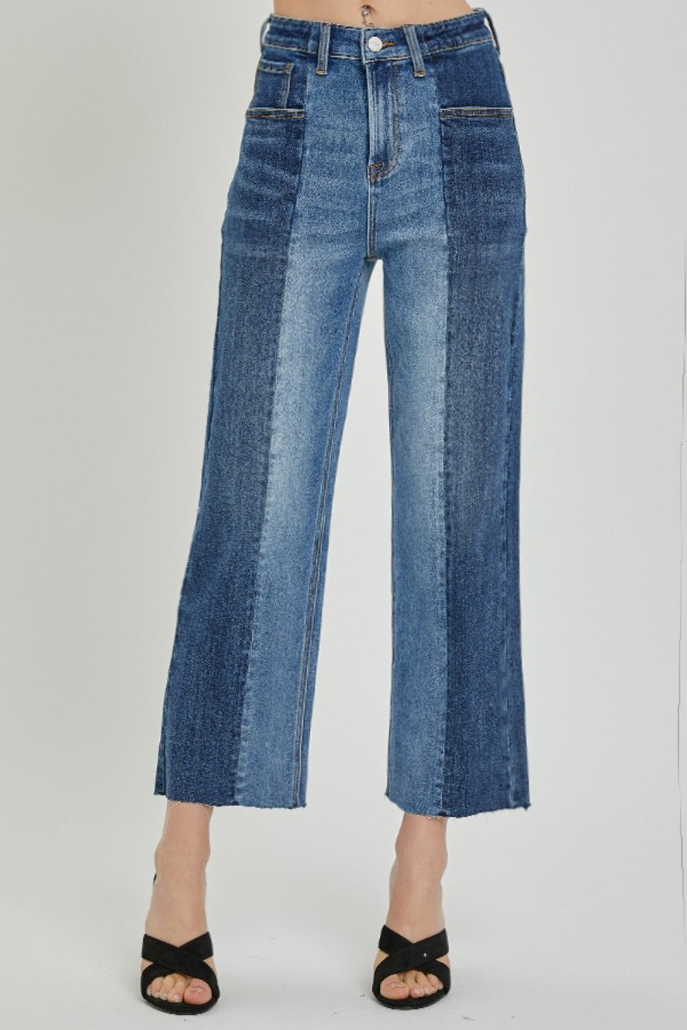 Mid-Rise Waist Two-Tones Jeans with Pockets