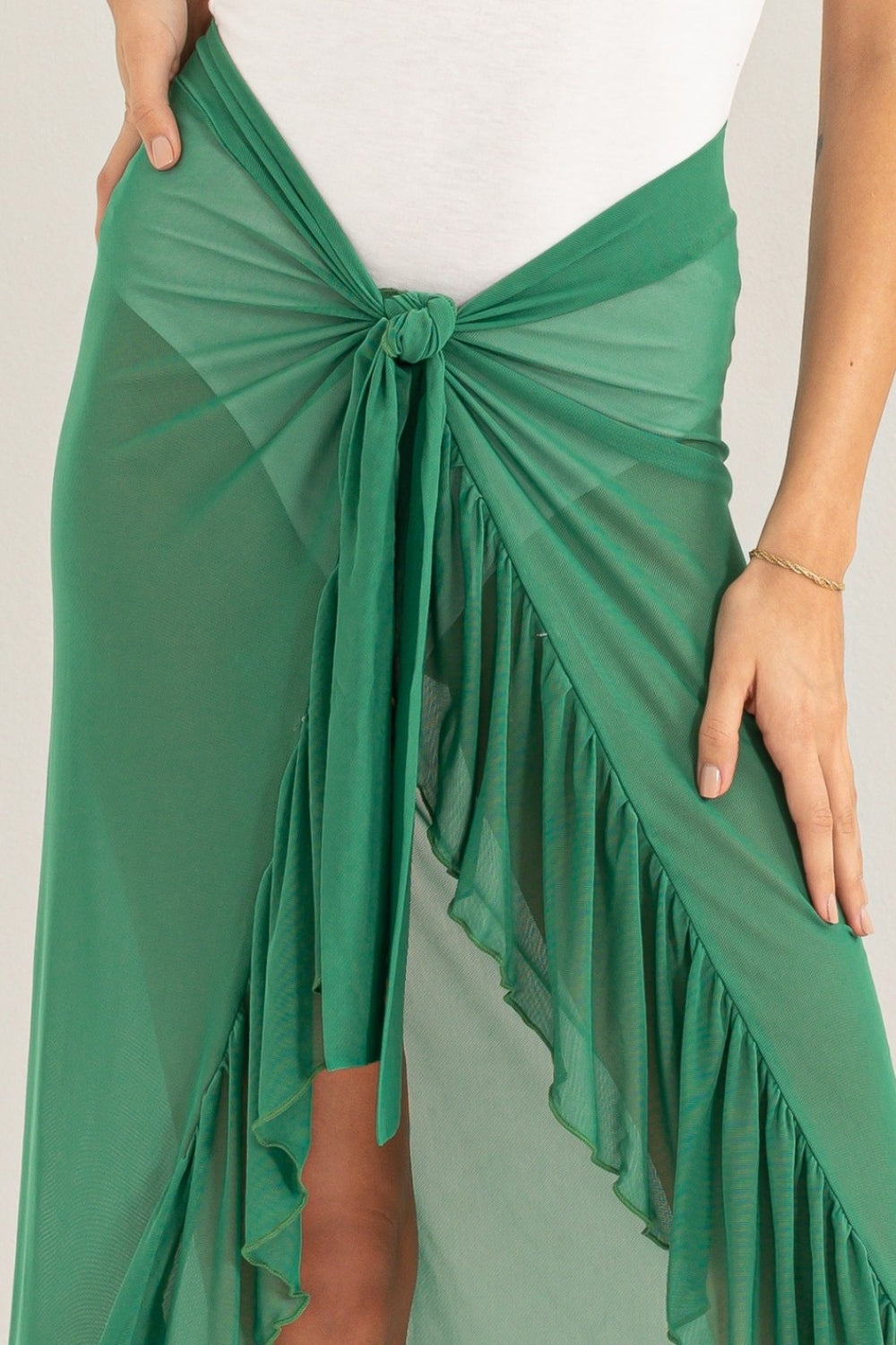 Green Ruffle Trim Cover Up Sarong Skirt