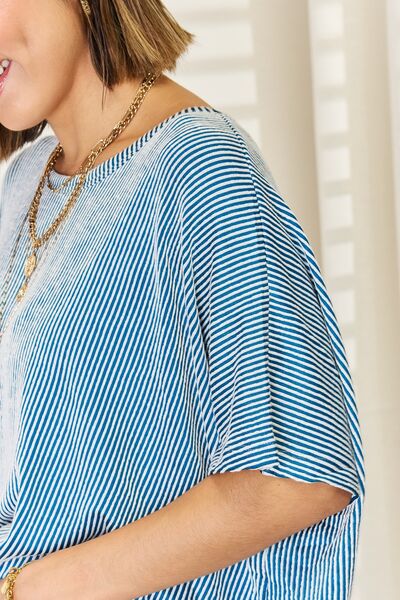 Blue Striped Round Neck Half Sleeve T-Shirt
