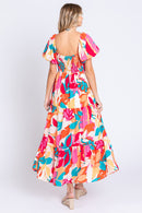 Tropical Abstract Print Tiered Maxi Dress