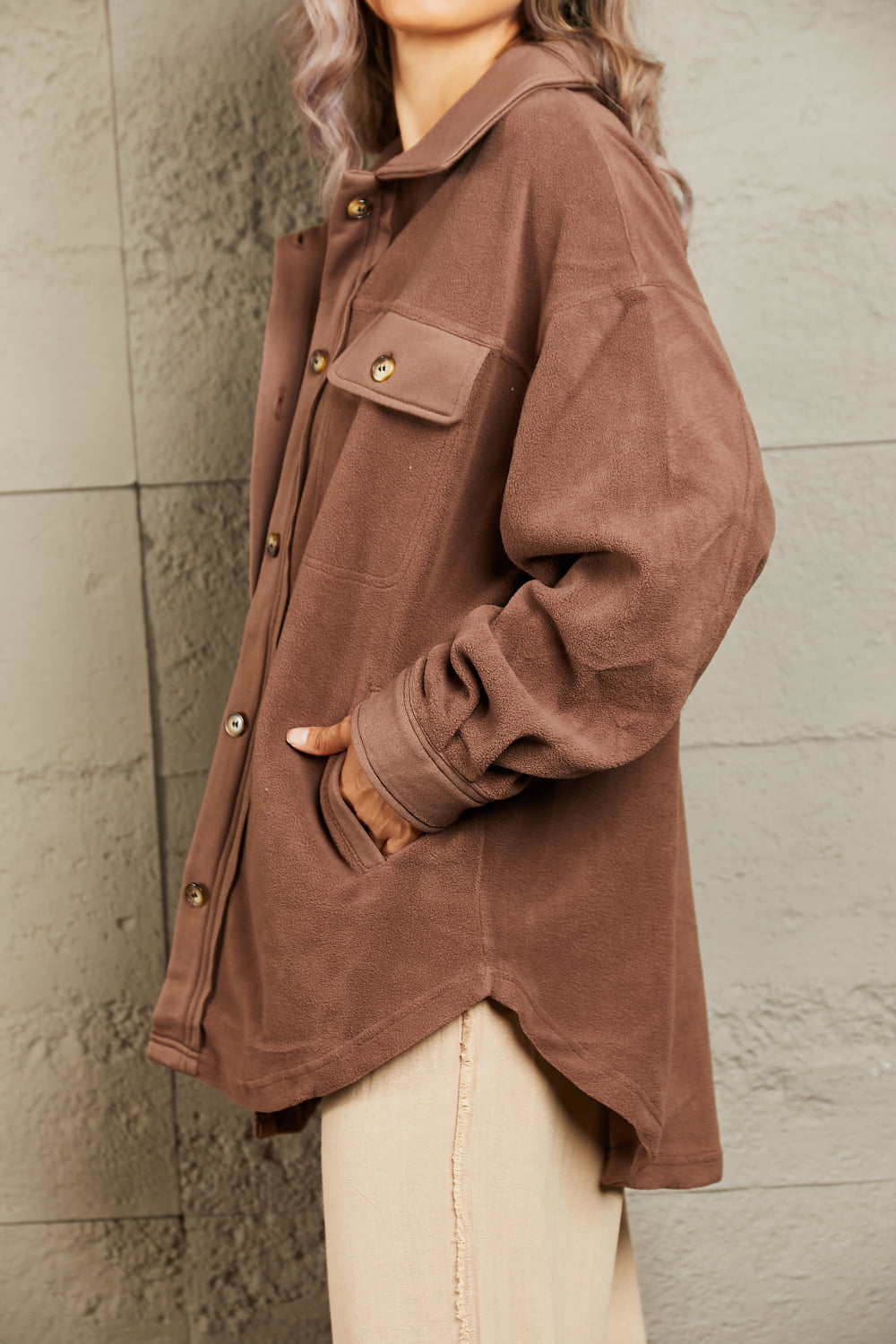 Brown Button Front Shacket