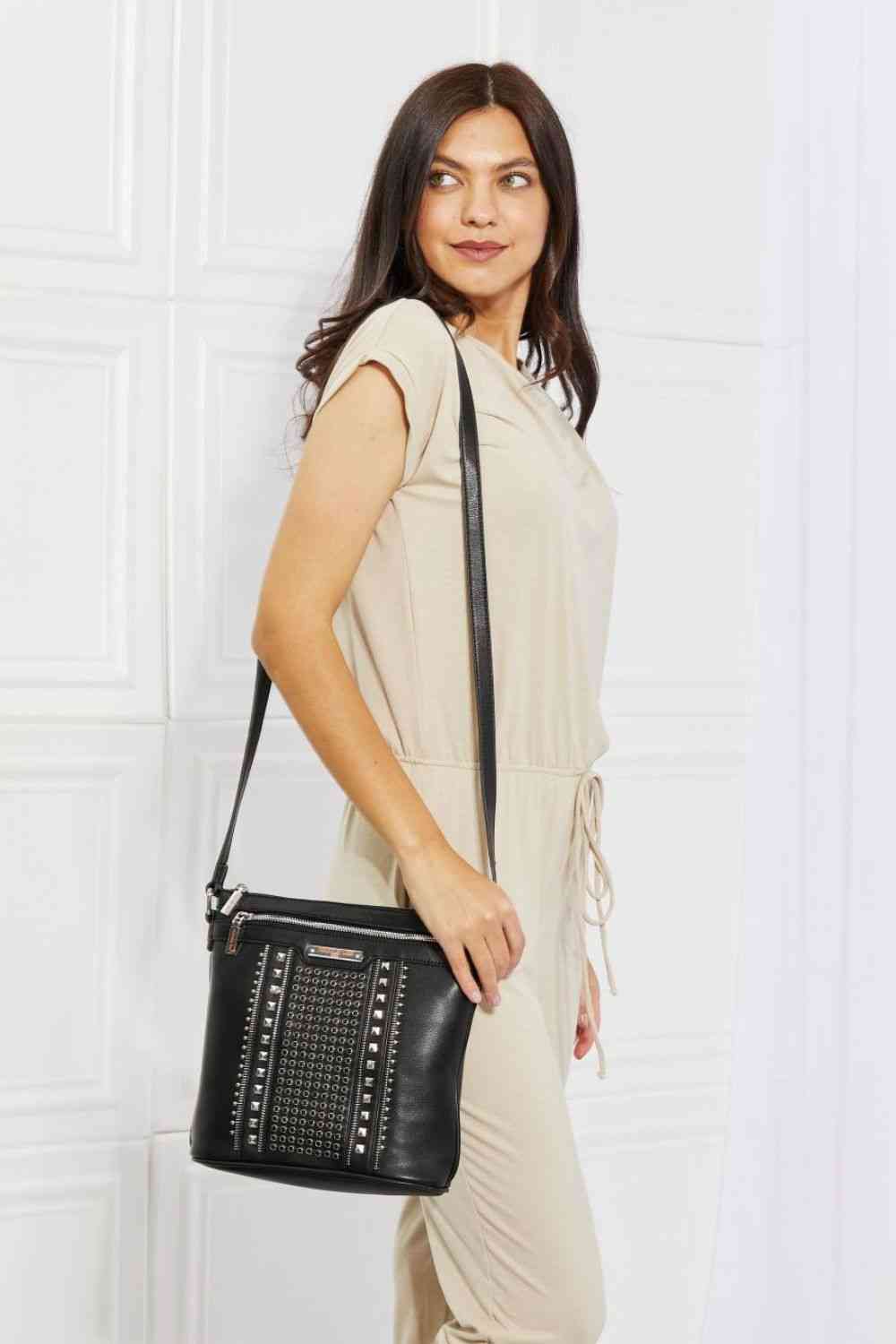 Faux Leather Studded Crossbody Bag