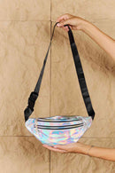 Fame Good Vibrations Holographic Double Zipper Fanny Pack in Silver