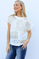 White Lace Patchwork Short Sleeve Top and Cami